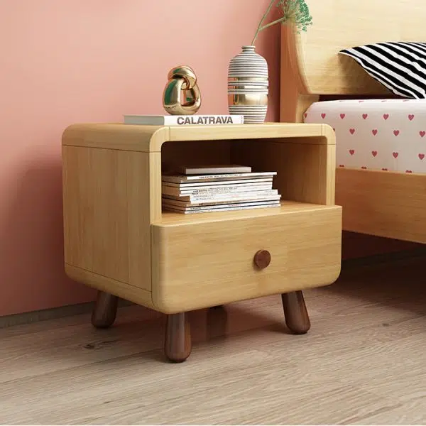 Contemporary Creative Solid Wood Rounded Cylinder Nightstand With 1/2 Drawers For Bedroom - Image 10