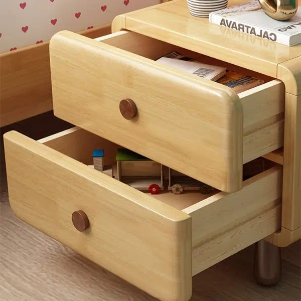 Contemporary Creative Solid Wood Rounded Cylinder Nightstand With 1/2 Drawers For Bedroom - Image 5