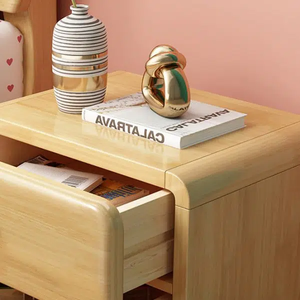 Contemporary Creative Solid Wood Rounded Cylinder Nightstand With 1/2 Drawers For Bedroom - Image 7