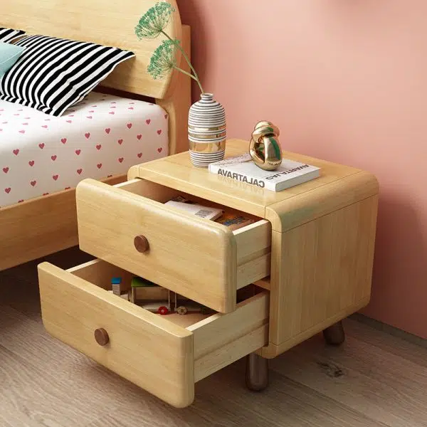 Contemporary Creative Solid Wood Rounded Cylinder Nightstand With 1/2 Drawers For Bedroom - Image 11