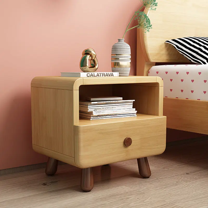 DFM-Table-BW02142-4.jpg Contemporary Creative Solid Wood Rounded Cylinder Nightstand With 1/2 Drawers For Bedroom - Image 1