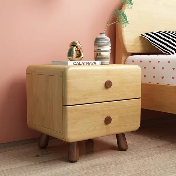Contemporary Creative Solid Wood Rounded Cylinder Nightstand With 1/2 Drawers For Bedroom - Image 2