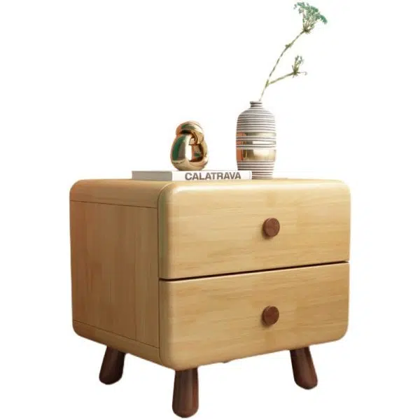 Contemporary Creative Solid Wood Rounded Cylinder Nightstand With 1/2 Drawers For Bedroom - Image 16