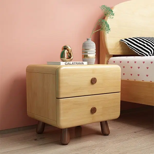 Contemporary Creative Solid Wood Rounded Cylinder Nightstand With 1/2 Drawers For Bedroom - Image 13