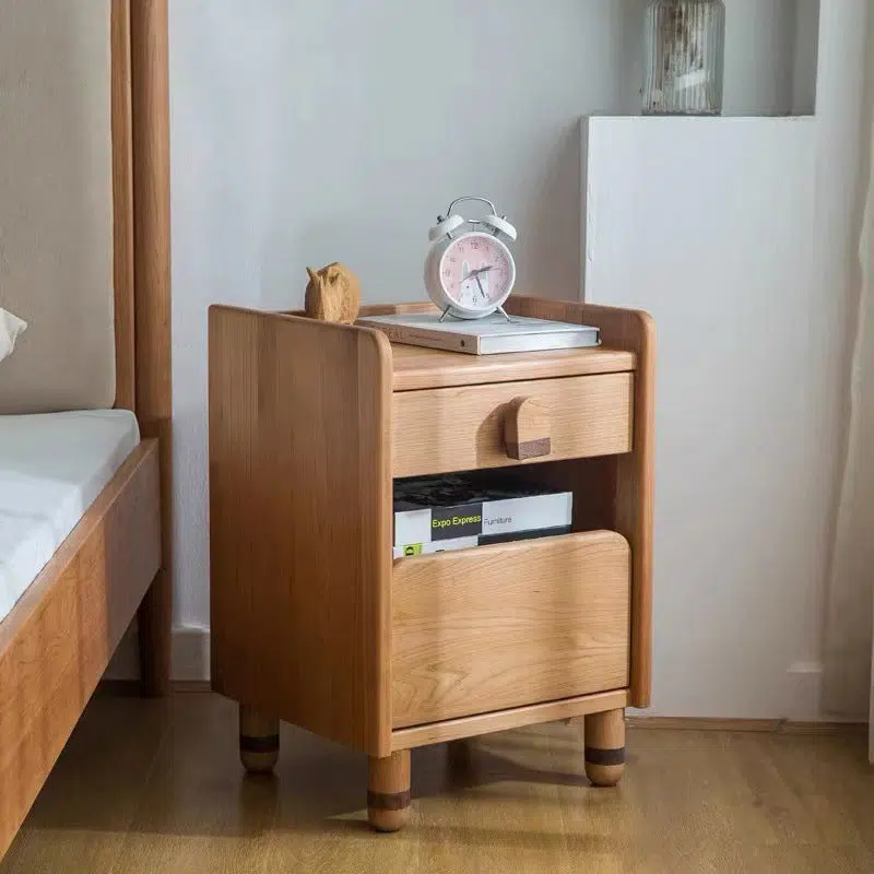DFM-Table-BW02143-4.jpg Contemporary Scandinavian Cherry Wood Rounded Rectangle Nightstand With 2 Tiers For Bedroom - Image 1