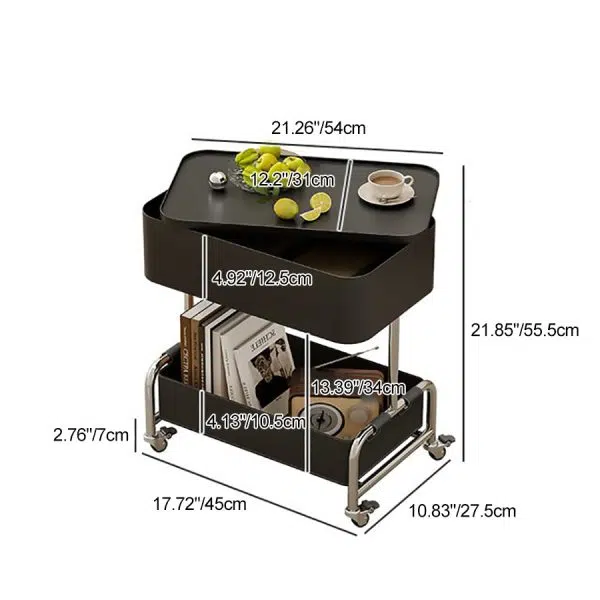 Contemporary Creative Medium-Density Fiberboard Metal Rounded Square Mobile End Table With 2 Tiers For Living Room - Image 4
