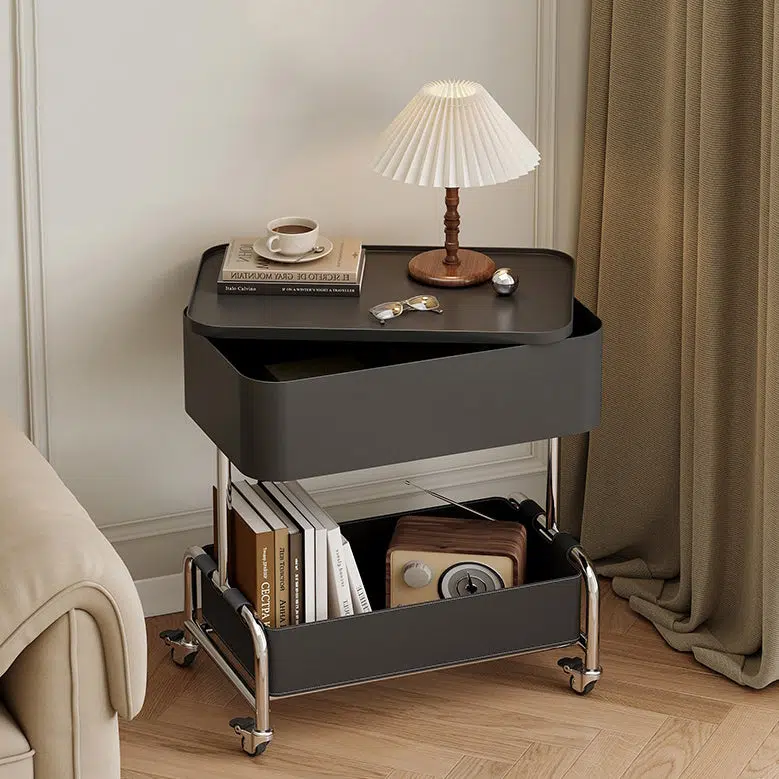 DFM-Table-BW02166-1-cc968a34-e56f-4821-b161-bb6e1c73ba07.jpg Contemporary Creative Medium-Density Fiberboard Metal Rounded Square Mobile End Table With 2 Tiers For Living Room - Image 1