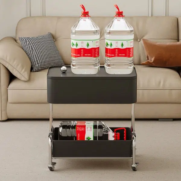 Contemporary Creative Medium-Density Fiberboard Metal Rounded Square Mobile End Table With 2 Tiers For Living Room - Image 13