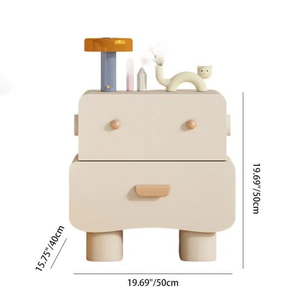 Contemporary Creative Faux Leather Solid Wood Curved Square Nightstand 2-Drawer For Bedroom - Image 3