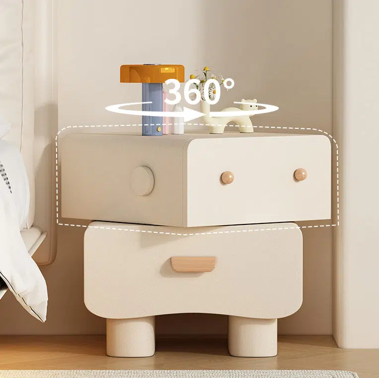 DFM-Table-BW02185-11.jpg Contemporary Creative Faux Leather Solid Wood Curved Square Nightstand 2-Drawer For Bedroom - Image 14