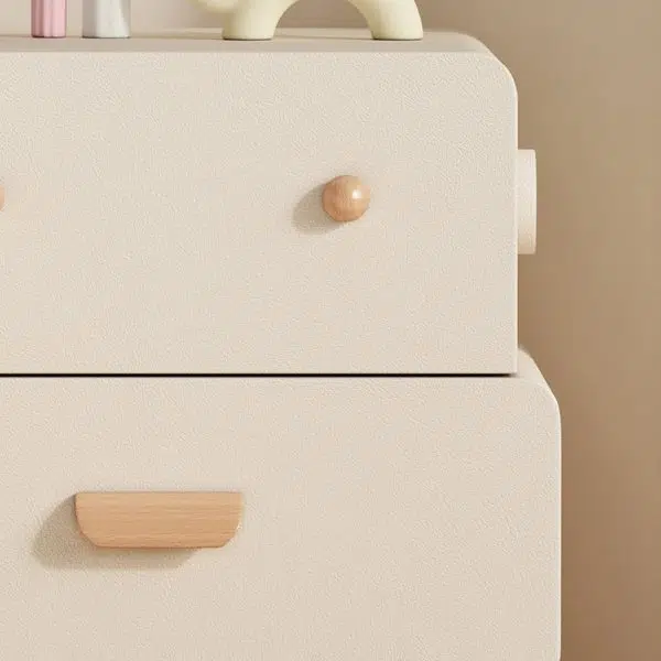 Contemporary Creative Faux Leather Solid Wood Curved Square Nightstand 2-Drawer For Bedroom - Image 6