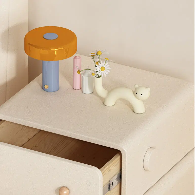 DFM-Table-BW02185-14.jpg Contemporary Creative Faux Leather Solid Wood Curved Square Nightstand 2-Drawer For Bedroom - Image 5