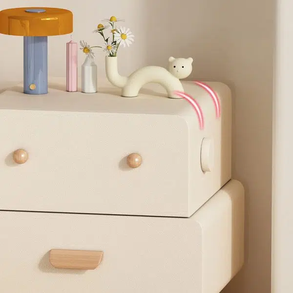 Contemporary Creative Faux Leather Solid Wood Curved Square Nightstand 2-Drawer For Bedroom - Image 8