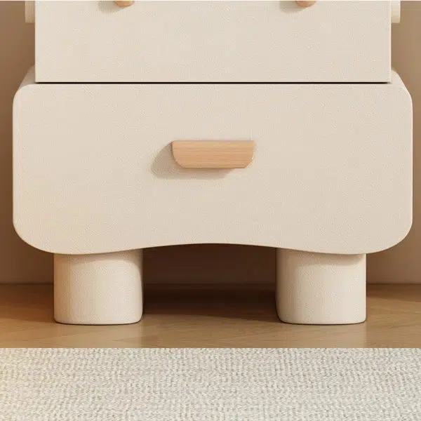 Contemporary Creative Faux Leather Solid Wood Curved Square Nightstand 2-Drawer For Bedroom - Image 9