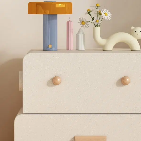 Contemporary Creative Faux Leather Solid Wood Curved Square Nightstand 2-Drawer For Bedroom - Image 7