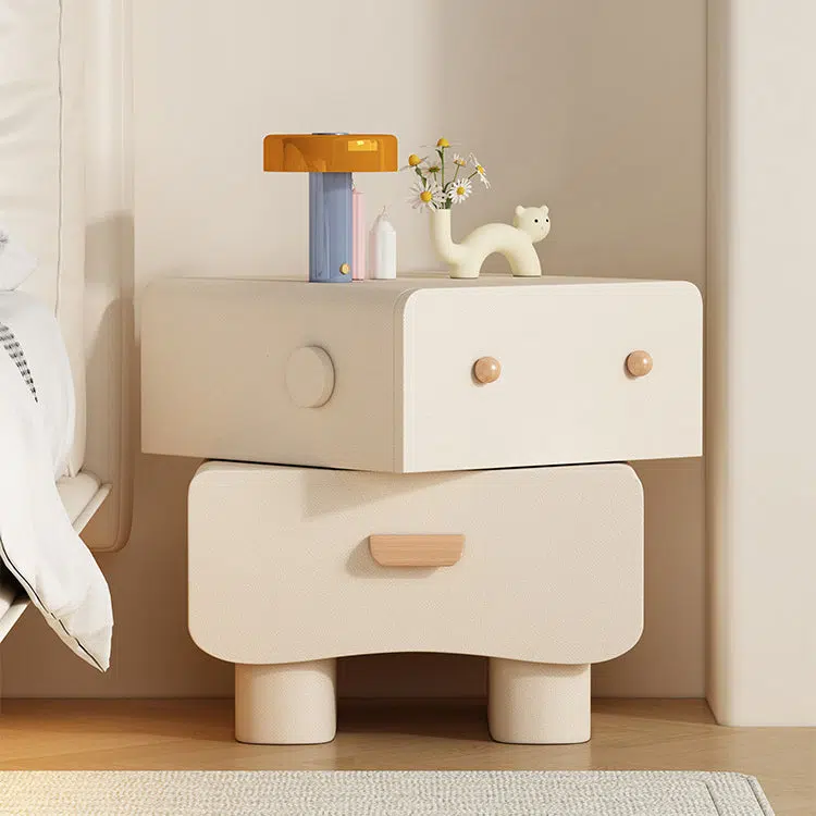 DFM-Table-BW02185-18.jpg Contemporary Creative Faux Leather Solid Wood Curved Square Nightstand 2-Drawer For Bedroom - Image 15