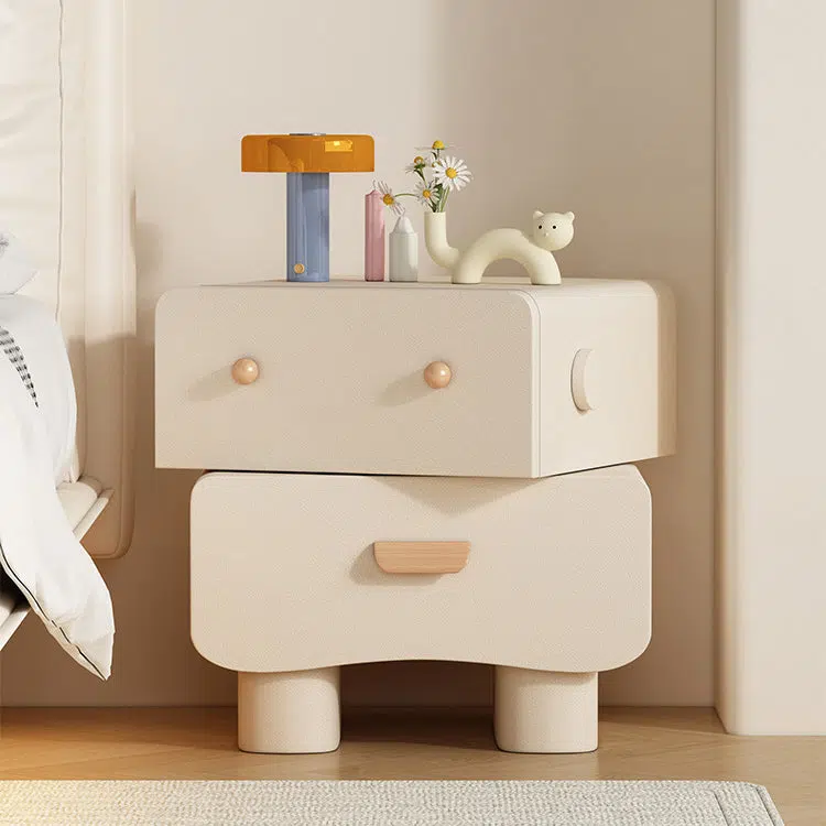 DFM-Table-BW02185-20.jpg Contemporary Creative Faux Leather Solid Wood Curved Square Nightstand 2-Drawer For Bedroom - Image 16