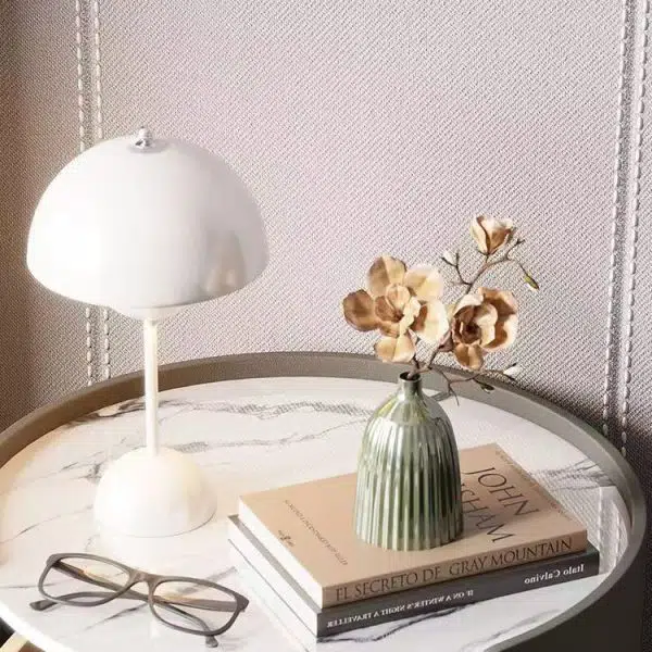 Contemporary Scandinavian Faux Leather Solid Wood Cylindrical Round Nightstand 2-Drawer For Bedroom - Image 6