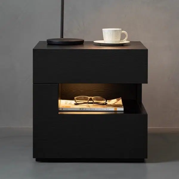 Contemporary Creative Solid Wood Geometric Nightstand With 2 Drawers For Bedroom - Image 3