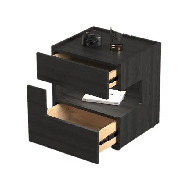 Contemporary Creative Solid Wood Geometric Nightstand With 2 Drawers For Bedroom - Image 11