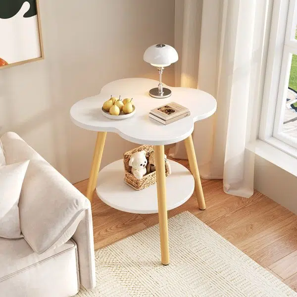 Contemporary Creative Solid Wood Metal Flower-Shaped Round End Table 2-Tier For Living Room - Image 11