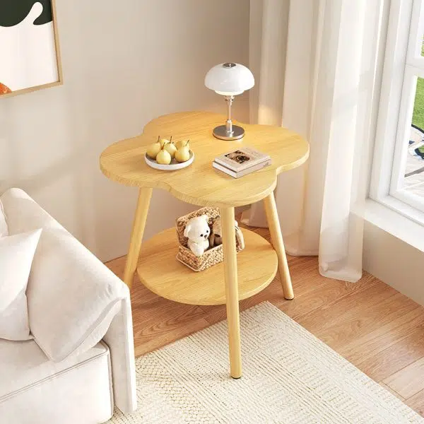 Contemporary Creative Solid Wood Metal Flower-Shaped Round End Table 2-Tier For Living Room - Image 2