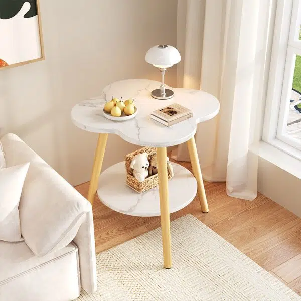 Contemporary Creative Solid Wood Metal Flower-Shaped Round End Table 2-Tier For Living Room - Image 12
