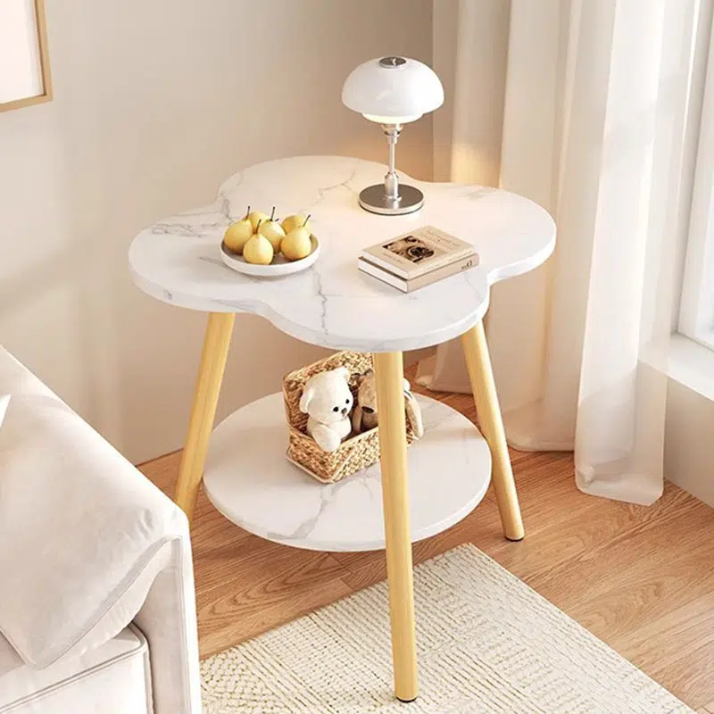 DFM-Table-BW02266-7.jpg Contemporary Creative Solid Wood Metal Flower-Shaped Round End Table 2-Tier For Living Room - Image 1