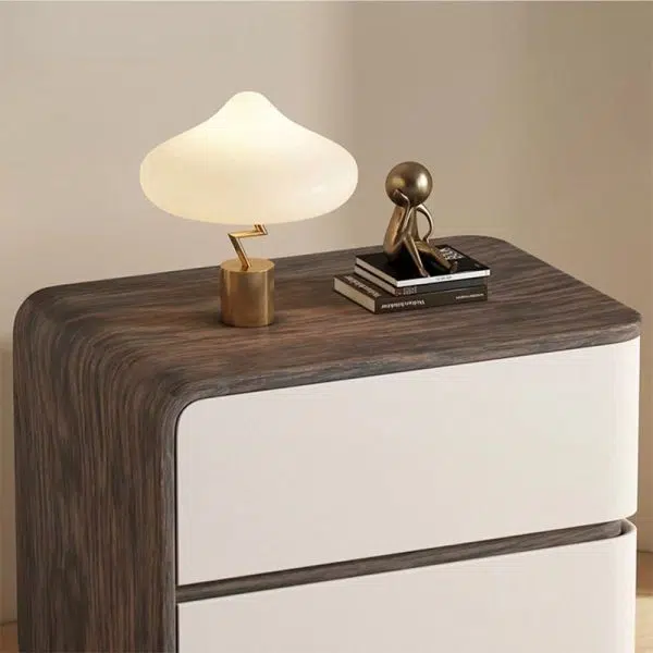Contemporary Creative Solid Wood Faux Leather Curved Square Nightstand 2-Drawer For Bedroom - Image 6
