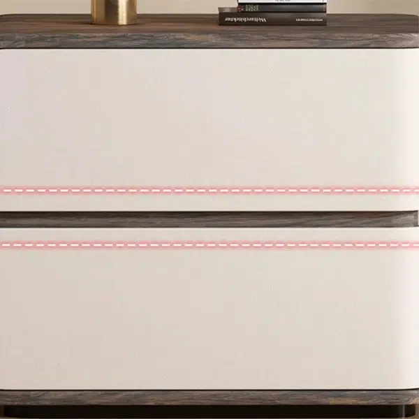 Contemporary Creative Solid Wood Faux Leather Curved Square Nightstand 2-Drawer For Bedroom - Image 9