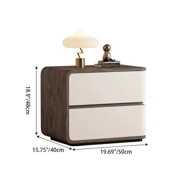 Contemporary Creative Solid Wood Faux Leather Curved Square Nightstand 2-Drawer For Bedroom - Image 5