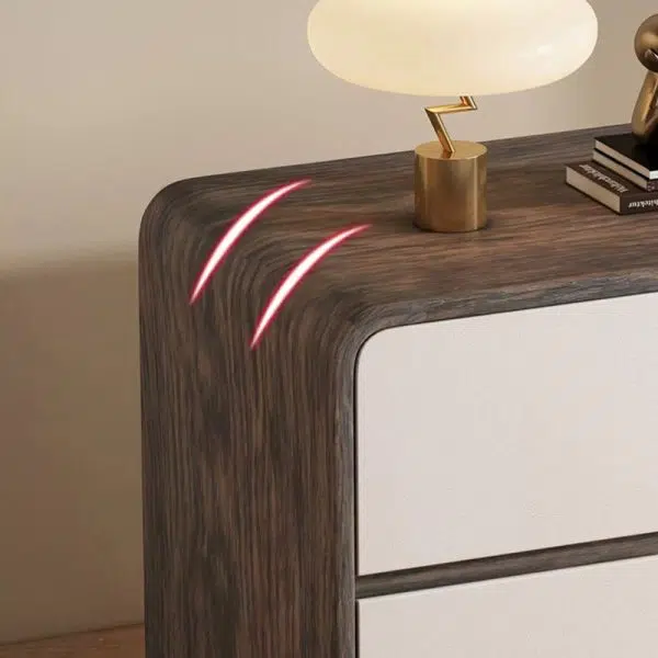 Contemporary Creative Solid Wood Faux Leather Curved Square Nightstand 2-Drawer For Bedroom - Image 8