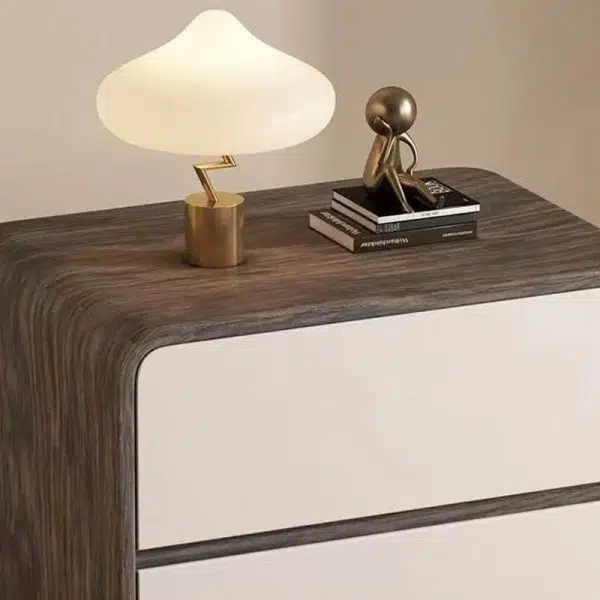 Contemporary Creative Solid Wood Faux Leather Curved Square Nightstand 2-Drawer For Bedroom - Image 7