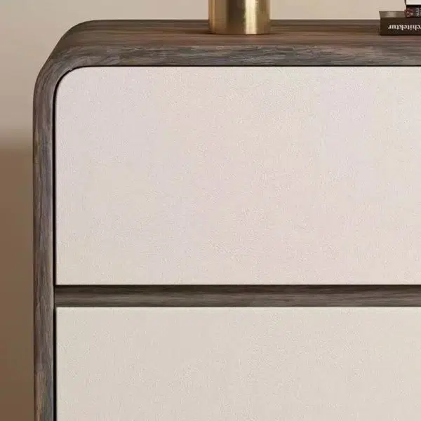 Contemporary Creative Solid Wood Faux Leather Curved Square Nightstand 2-Drawer For Bedroom - Image 10