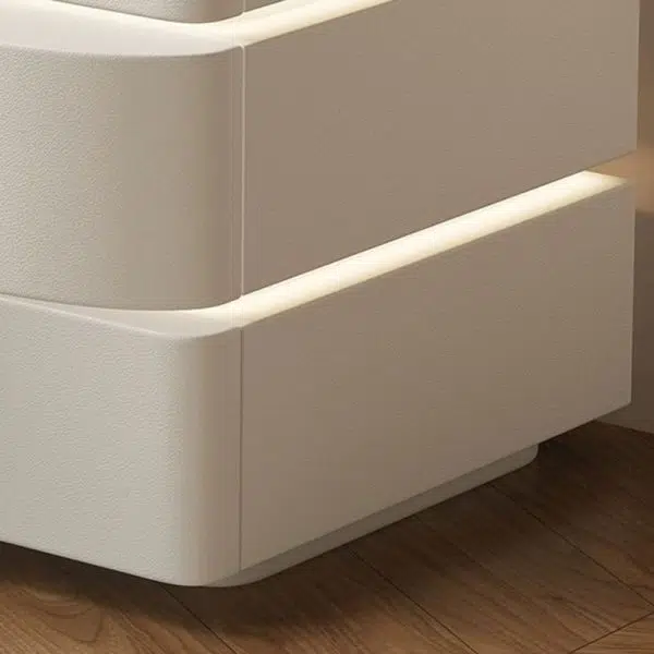 Contemporary Creative Solid Wood Faux Leather Curved Rectangular Nightstand 2-Drawer For Bedroom - Image 6