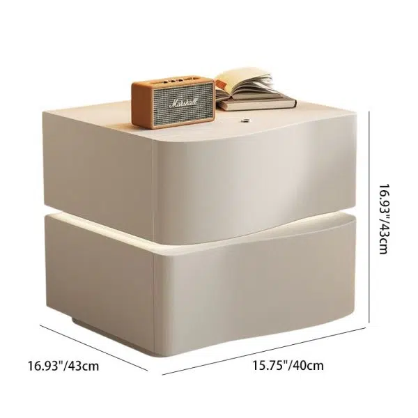 Contemporary Creative Solid Wood Faux Leather Curved Rectangular Nightstand 2-Drawer For Bedroom - Image 4