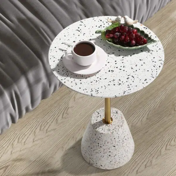 Contemporary Creative Terrazzo Metal Round End Table 1-Tier For Living Room - Image 9
