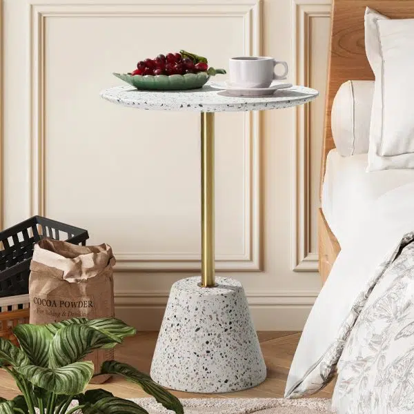 Contemporary Creative Terrazzo Metal Round End Table 1-Tier For Living Room - Image 10