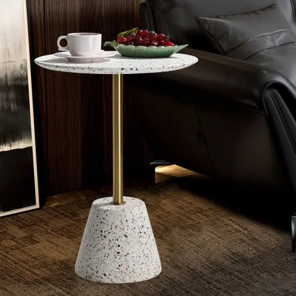 Contemporary Creative Terrazzo Metal Round End Table 1-Tier For Living Room - Image 2