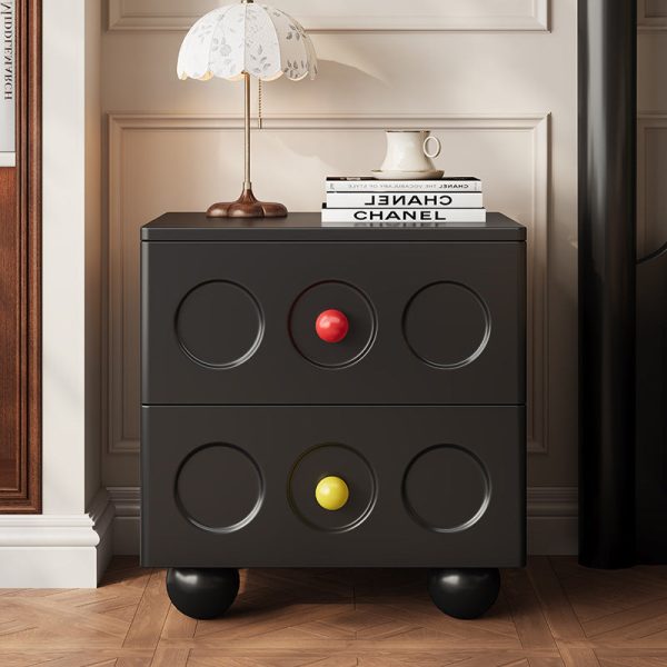Contemporary Retro Cube Square Rubber Wood Nightstand 2 - Drawer For Bedroom - Image 3