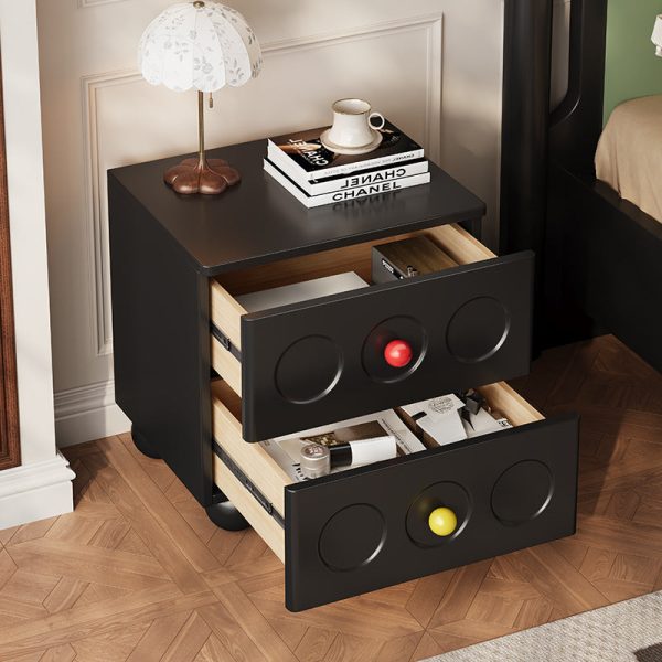 Contemporary Retro Cube Square Rubber Wood Nightstand 2 - Drawer For Bedroom - Image 13