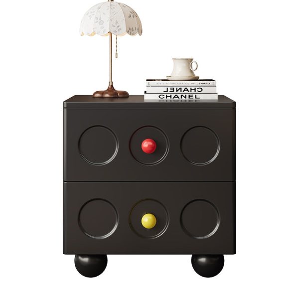 Contemporary Retro Cube Square Rubber Wood Nightstand 2 - Drawer For Bedroom - Image 14