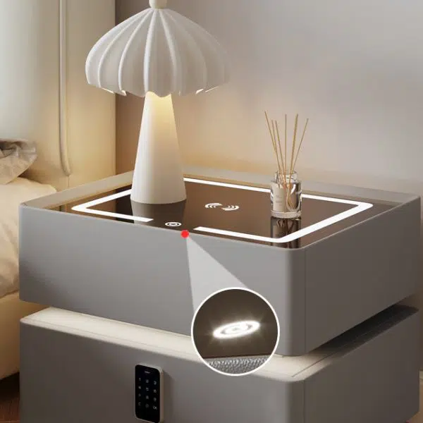 Contemporary Nordic Cube Square Glass Sintered Stone Nightstand 2 - Drawer For Bedroom - Image 5