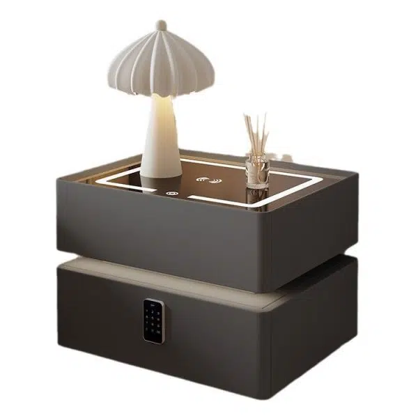 Contemporary Nordic Cube Square Glass Sintered Stone Nightstand 2 - Drawer For Bedroom - Image 11