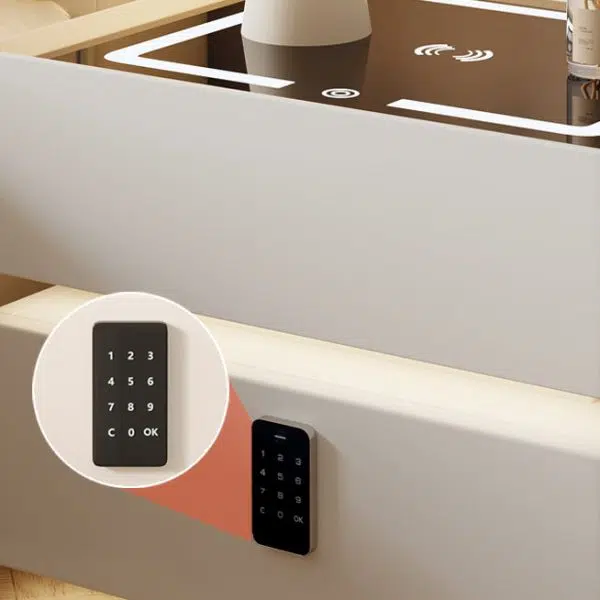 Contemporary Nordic Cube Square Glass Sintered Stone Nightstand 2 - Drawer For Bedroom - Image 6