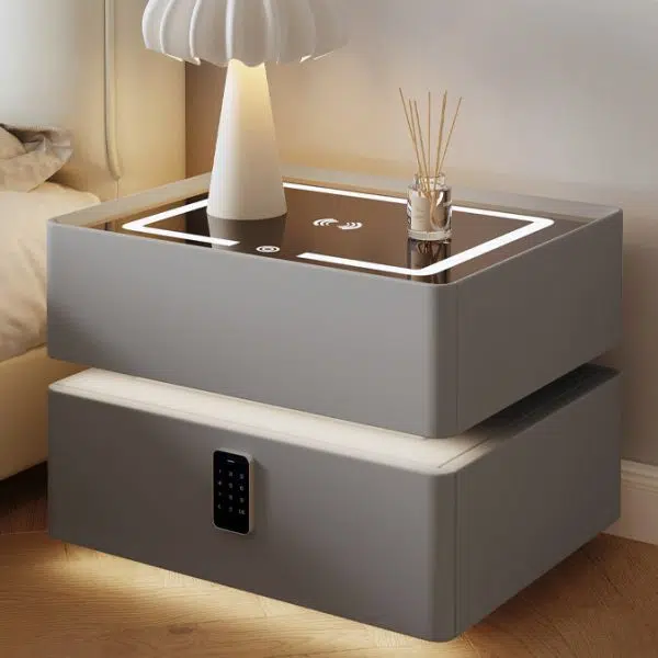 Contemporary Nordic Cube Square Glass Sintered Stone Nightstand 2 - Drawer For Bedroom - Image 3