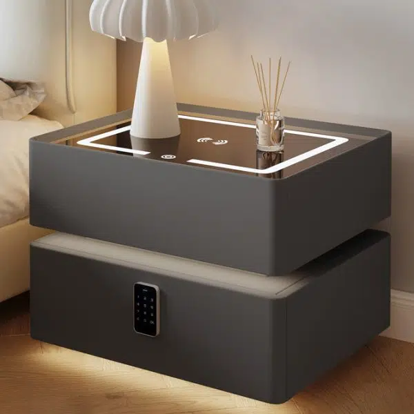 Contemporary Nordic Cube Square Glass Sintered Stone Nightstand 2 - Drawer For Bedroom - Image 9