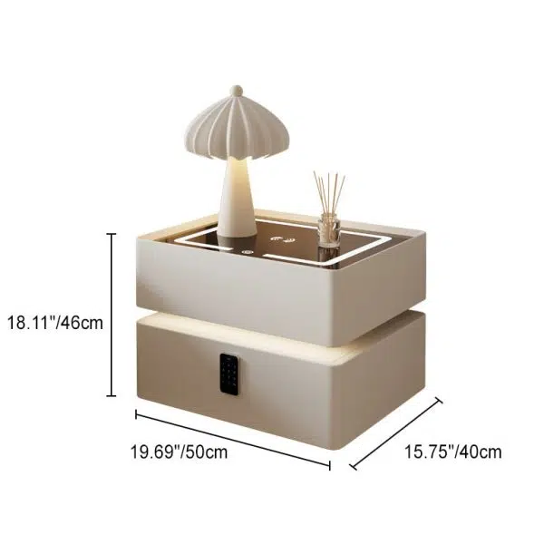 Contemporary Nordic Cube Square Glass Sintered Stone Nightstand 2 - Drawer For Bedroom - Image 4