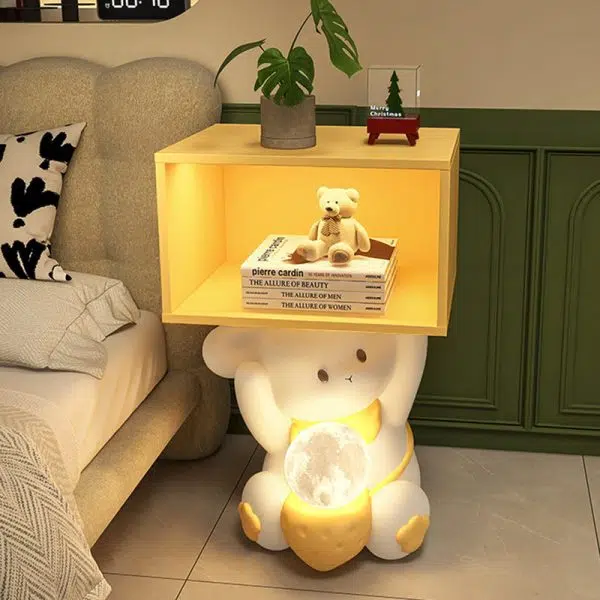 Contemporary Creative Sweet Rabbit Medium Density Fiberboard Resin Nightstand 1 - Cabinet For Bedroom - Image 3