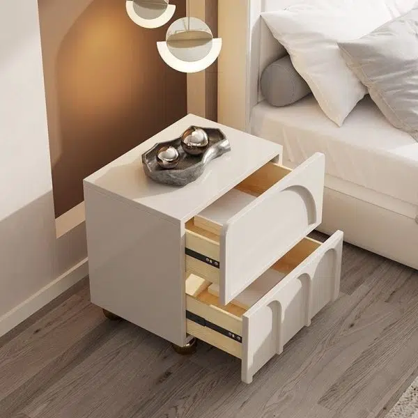 Contemporary Nordic Cube Square Medium Density Fiberboard Nightstand 2 - Drawer For Bedroom - Image 6
